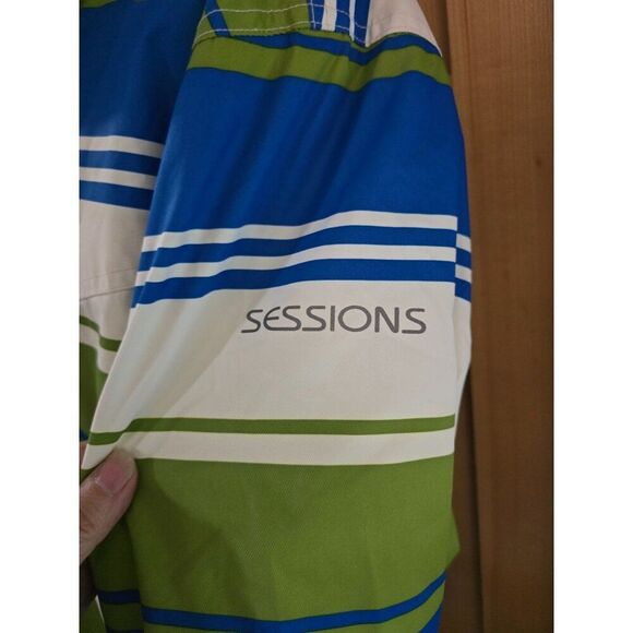 Sessions Terrain Striped Jacket Green & Blue Hooded Waterproof skiing snowboard - Picture 5 of 16